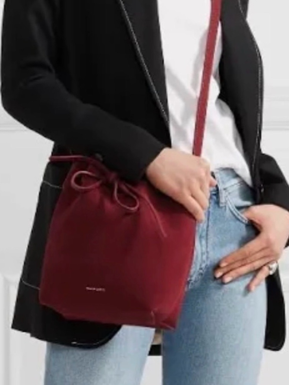 Mansur Gavriel Suede Drawstring Crossbody Bucket Bag - Picture 8 of 8